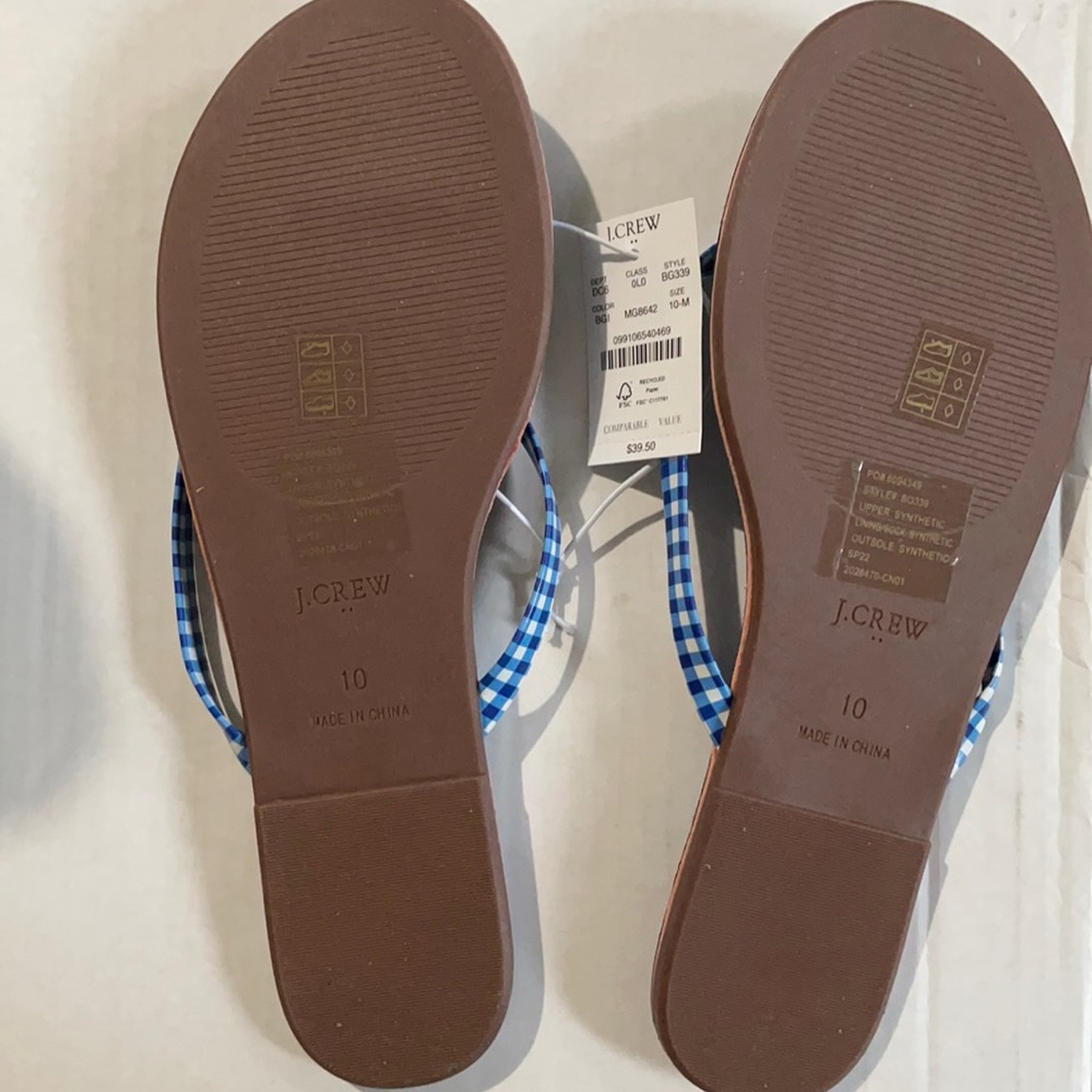 Brand New J. Crew Blue Gingham Easy Summer Flip Flops Women’s - Picture 2 of 3